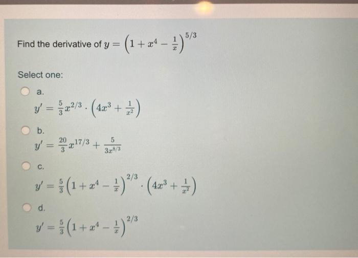 Solved 5 3 Find The Derivative Of Y 1 24 Select O Chegg Com