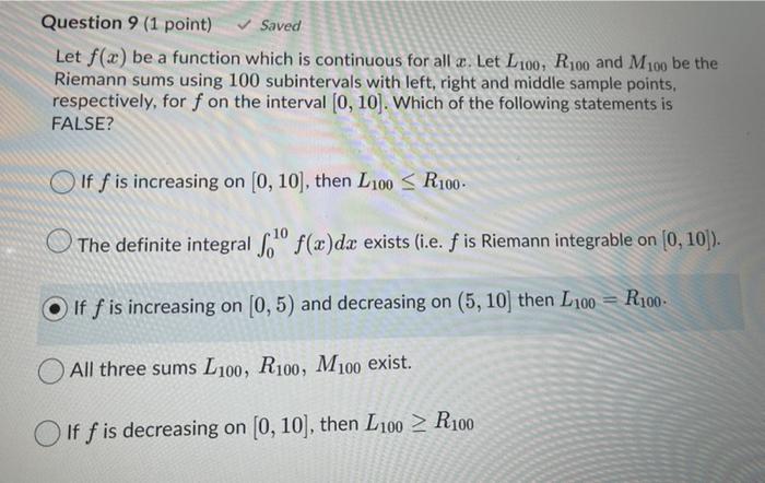 Solved Question 9 1 Point Saved Let F X Be A Functio Chegg Com