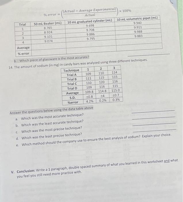 Solved b. Which piece of glassware is the most accurate? 14.