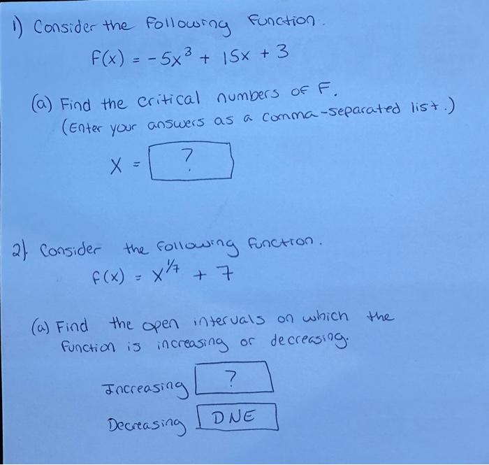 Solved 1 Consider The Following Function F X −5x3 15x 3