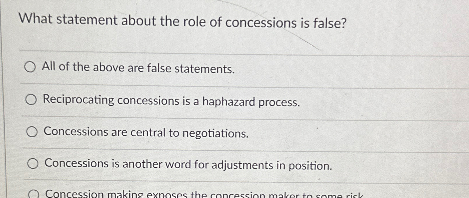 Solved What statement about the role of concessions is | Chegg.com