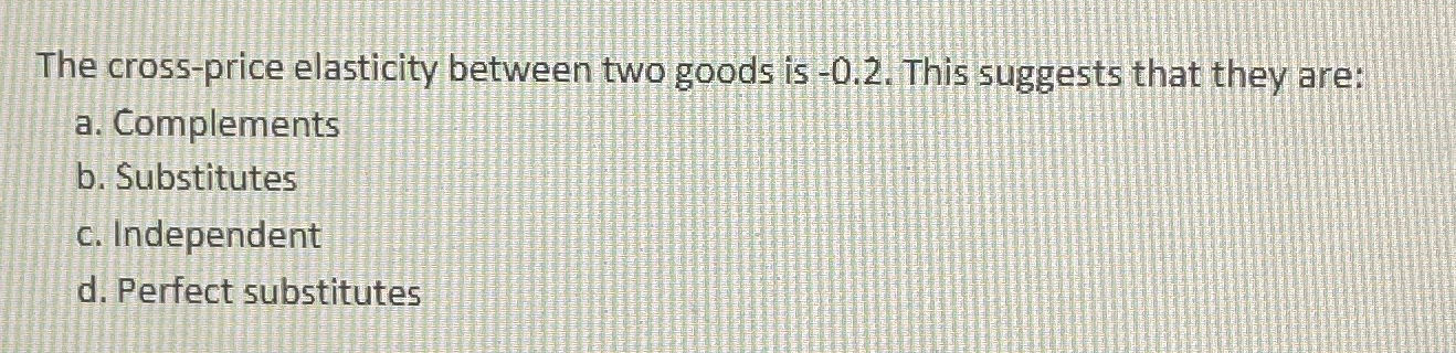 Solved The Cross-price Elasticity Between Two Goods Is | Chegg.com