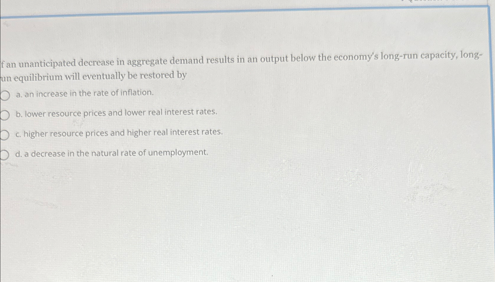 Solved f an unanticipated decrease in aggregate demand | Chegg.com