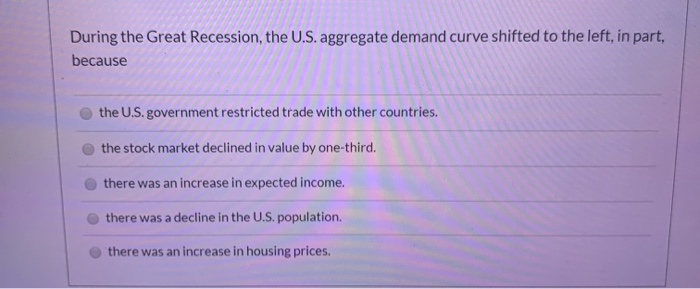 Solved During The Great Recession The Us Aggregate Demand 