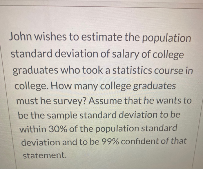 Solved John Wishes To Estimate The Population Standard Chegg