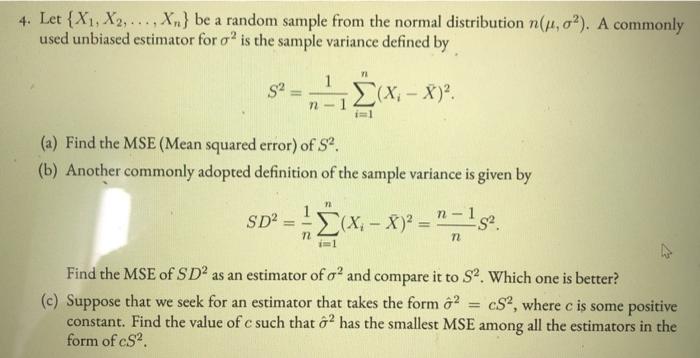 Solved 4 Let X1 X2 Be A Random Sample From Th Chegg Com