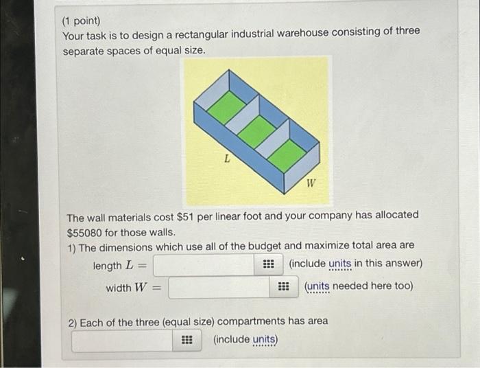 Solved (1 point) Your task is to design a rectangular | Chegg.com