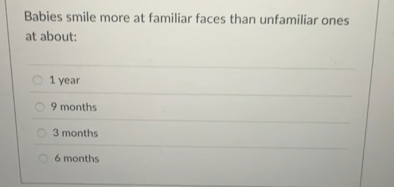 Solved Babies smile more at familiar faces than unfamiliar | Chegg.com