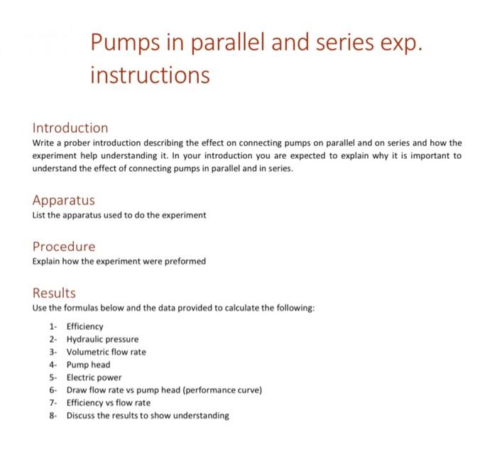 Solved Pumps in parallel and series exp. instructions