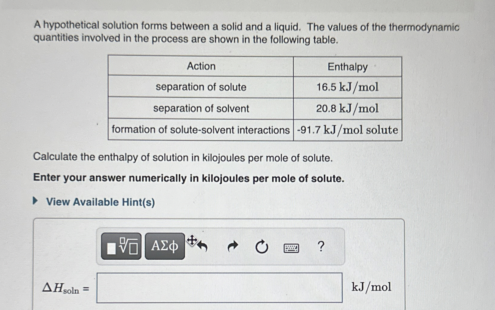 Solved A hypothetical solution forms between a solid and a | Chegg.com