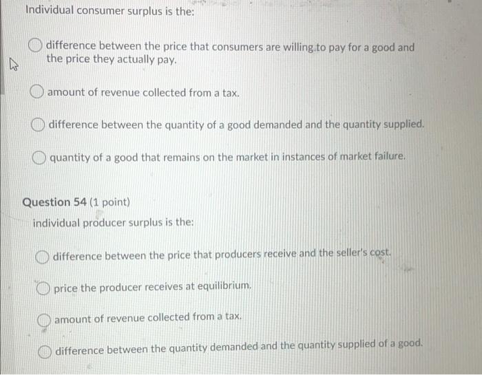 Solved Individual consumer surplus is the: difference | Chegg.com