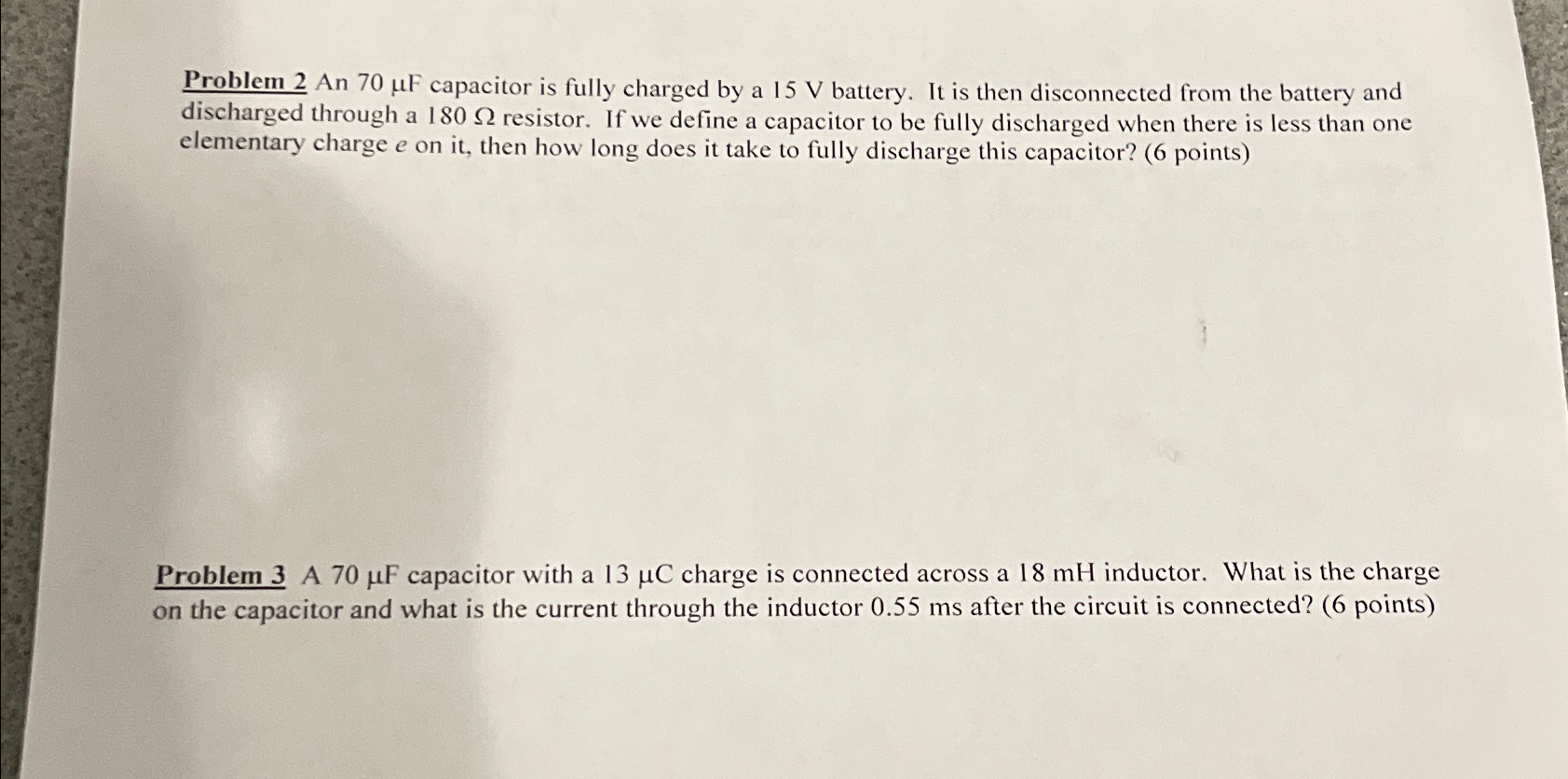 Solved Problem 2 ﻿An 70μF ﻿capacitor is fully charged by a | Chegg.com