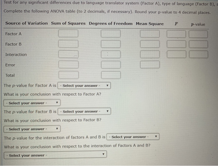 Solved Test for any significant differences due to | Chegg.com