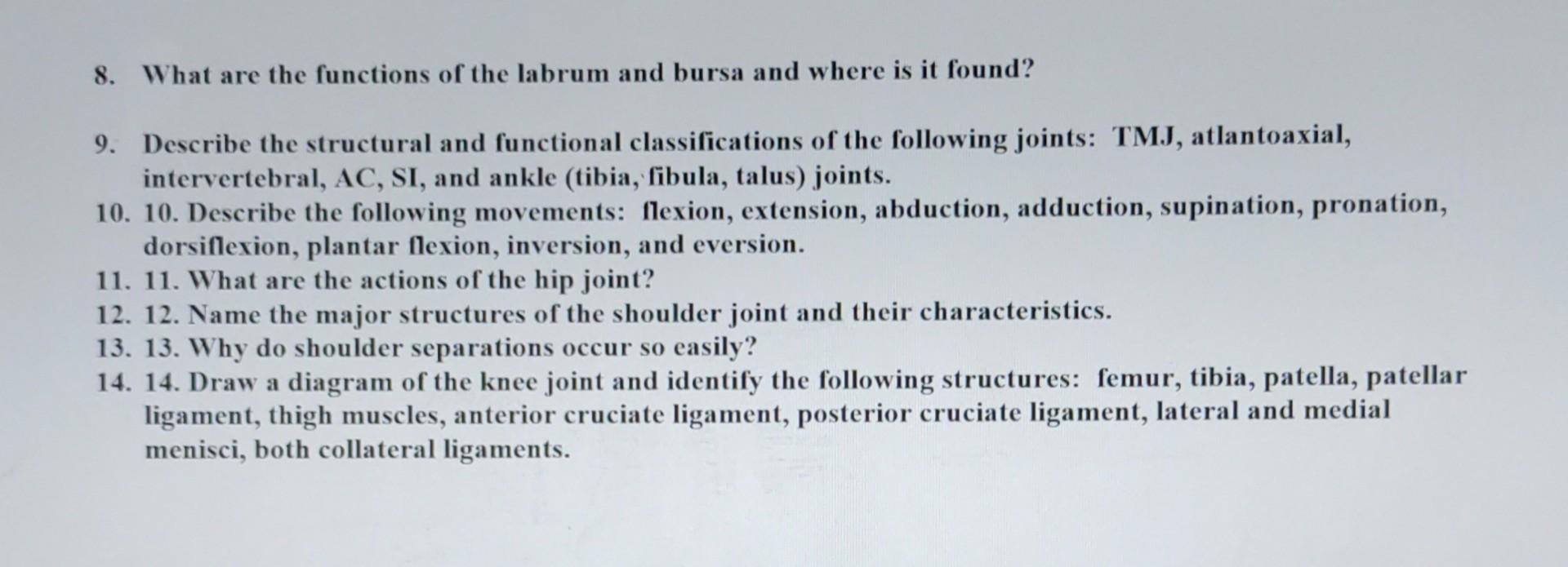 Solved 8. What are the functions of the labrum and bursa and