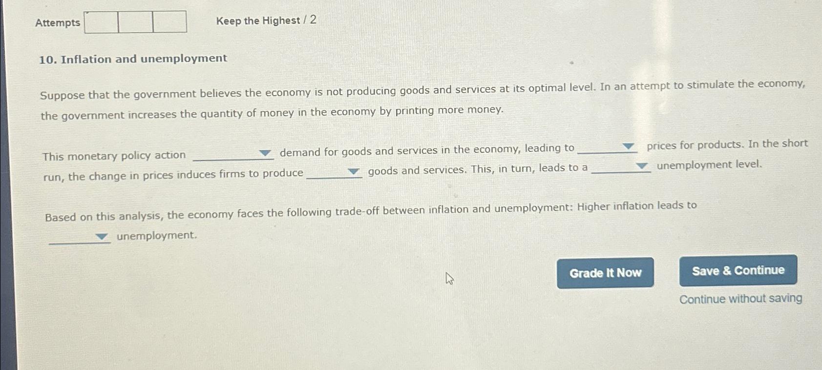 Solved AttemptsKeep The Highest / 210. ﻿Inflation And | Chegg.com