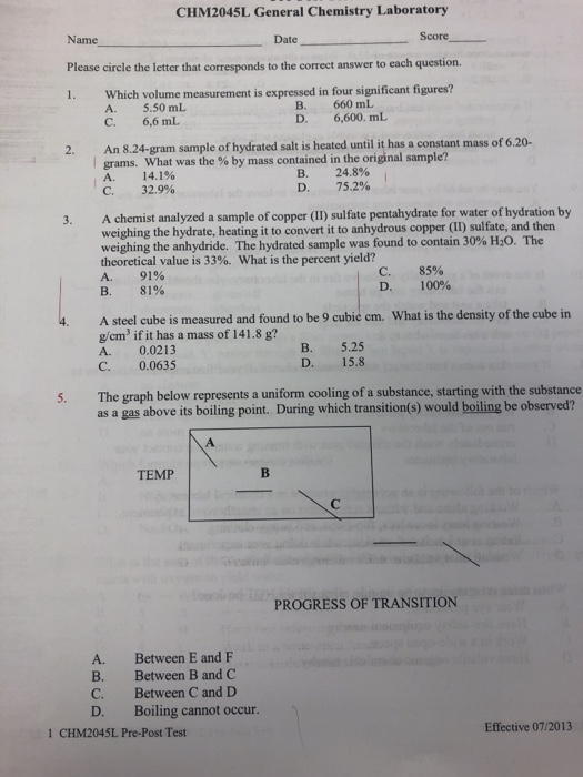 Solved CHM2045L General Chemistry Laboratory Name Date Score | Chegg.com