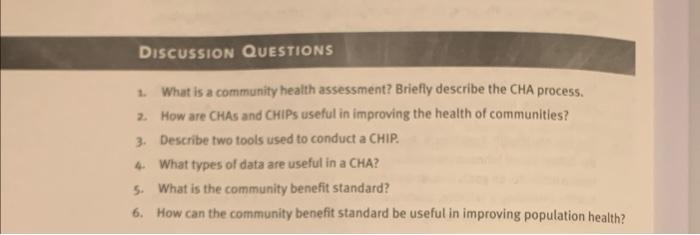 Solved 1. What is a community health assessment Briefly Chegg