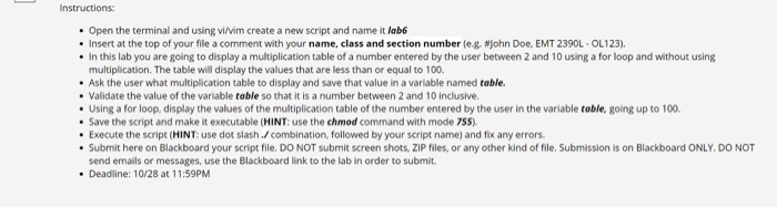 Instructions Open The Terminal And Using Vi Vim Chegg Com