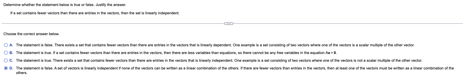 Solved Determine whether the statement below is true or | Chegg.com