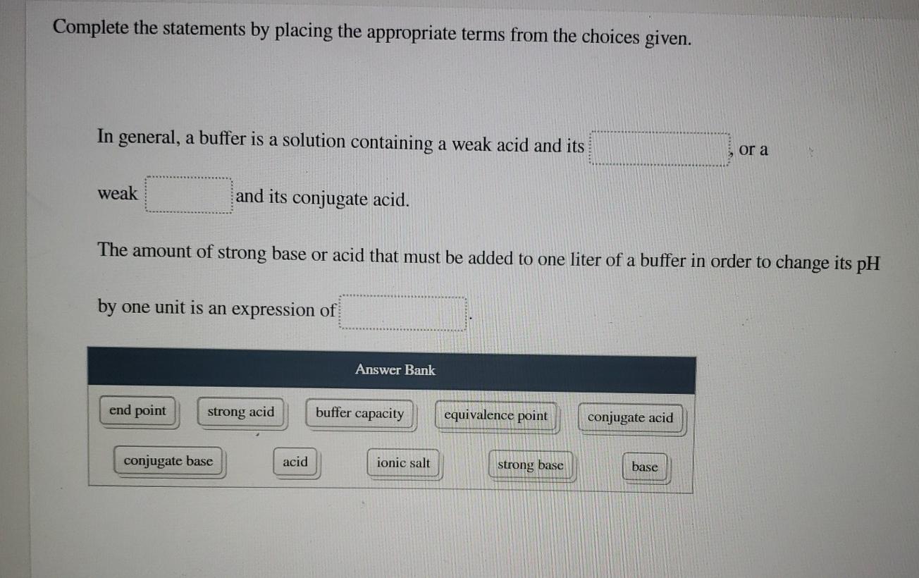 Solved Complete The Statements By Placing The Appropriate Chegg Com   Image