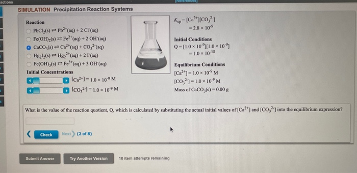 Solved Actions SIMULATION Precipitation Reaction Systems | Chegg.com