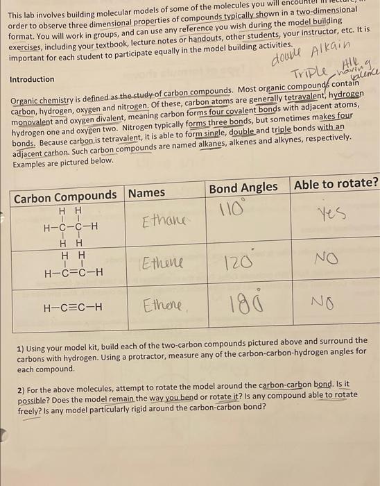 Solved This Lab Involves Building Molecular Models Of Some | Chegg.com