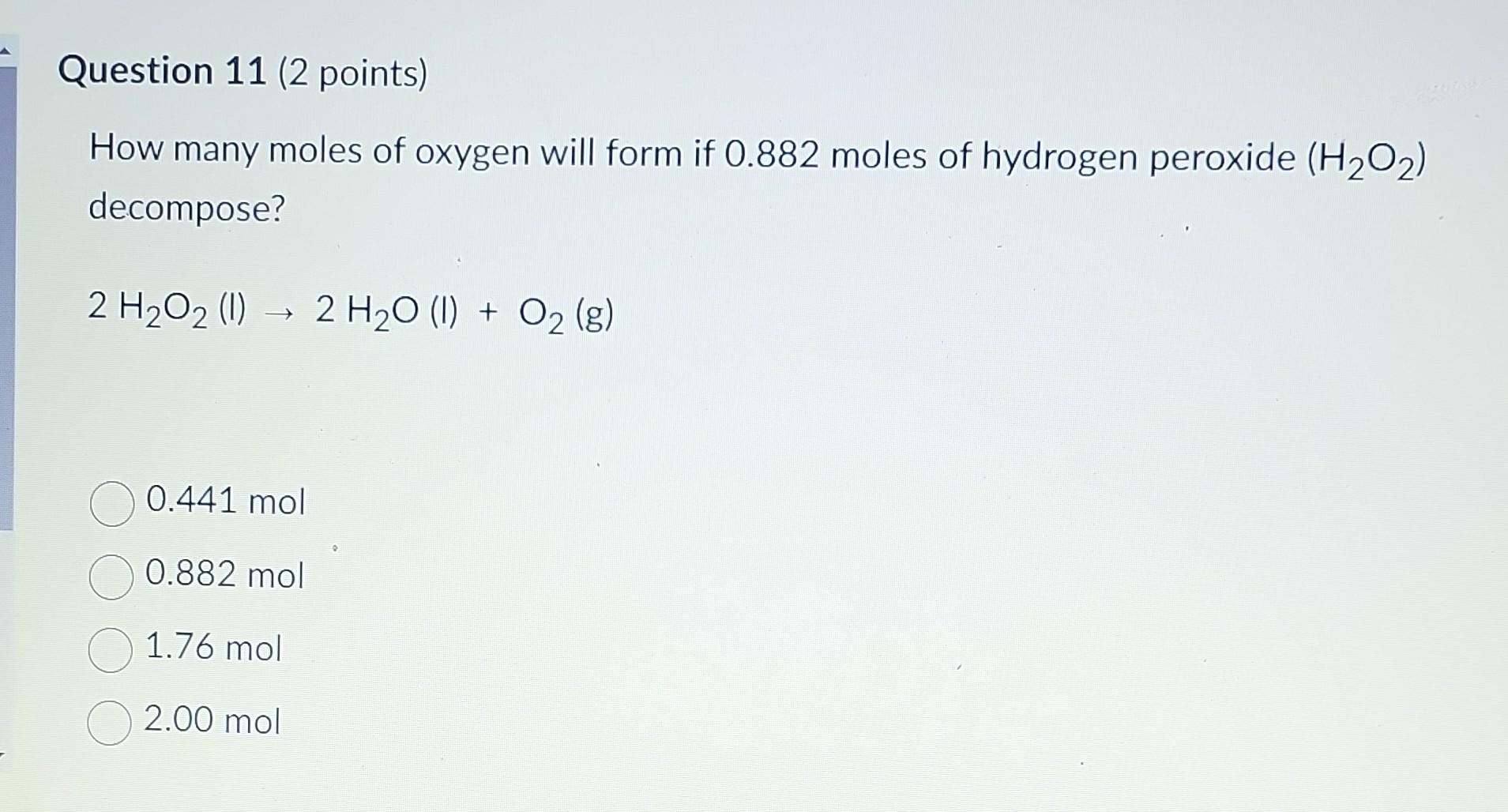 Solved How many moles of oxygen will form if 0.882 moles of | Chegg.com