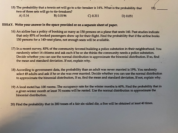 ANSWERED] The probability that a tennis set will go to a tiebreak - Math  - Kunduz