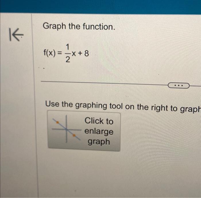 Solved 不 Graph the function. 1 f(x) = 1/2x + 8 2 Use the | Chegg.com