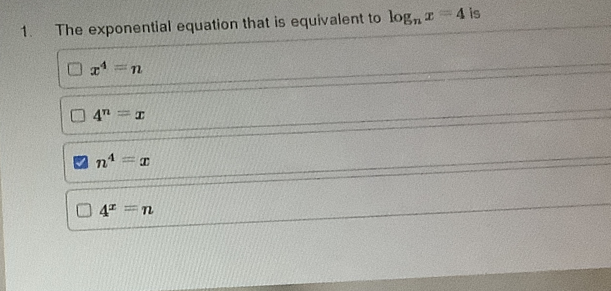 The exponential equation that is equivalent to | Chegg.com