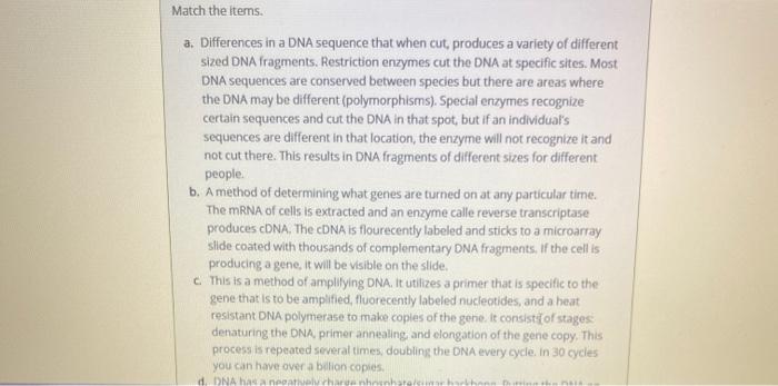 Solved Match the items. a. Differences in a DNA sequence | Chegg.com