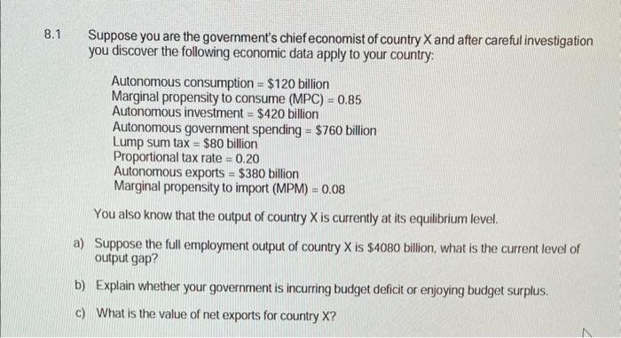 Solved 1 Suppose You Are The Government's Chief Economist Of | Chegg.com