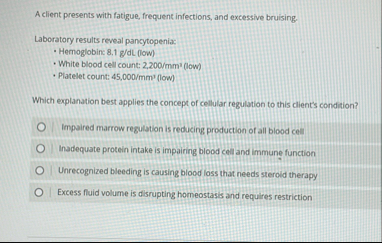 Solved A client presents with fatigue, frequent infections, | Chegg.com