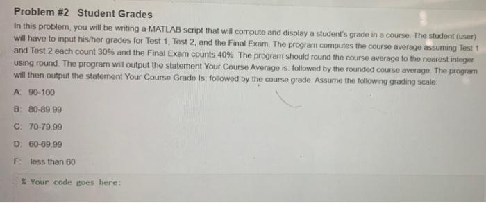 Solved Problem #2 Student Grades In this problem, you will | Chegg.com