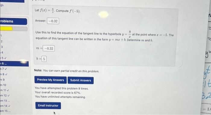 Solved Let F X X8 Compute F′ −5 Answer Use This To Find