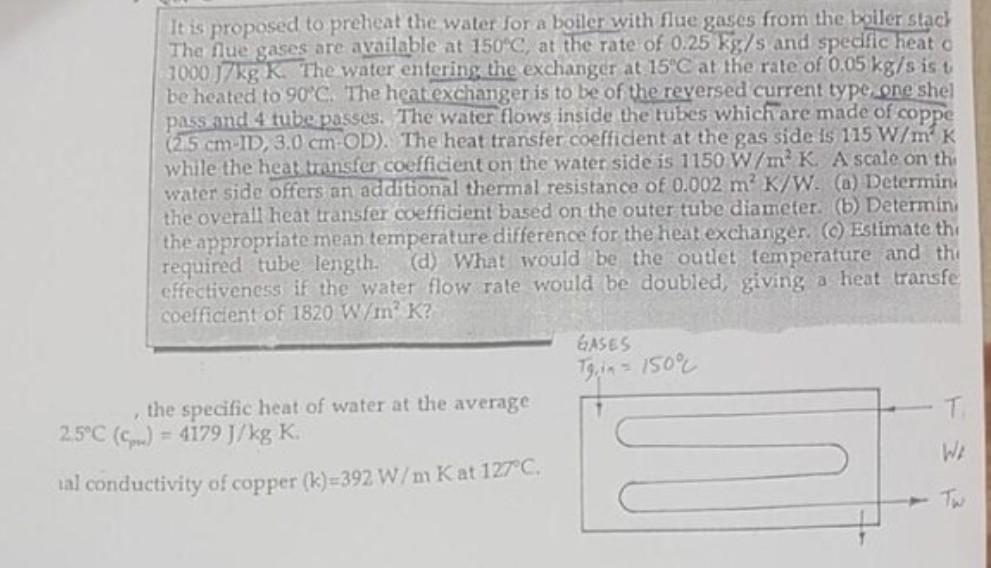 Solved It is proposed to preheat the water for a boiler with