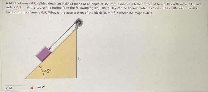 Solved A Block Of Mass 4 Kg Slides Down An Inclined Plane At | Chegg.com