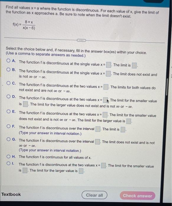Solved Find all values x= a where the function is | Chegg.com