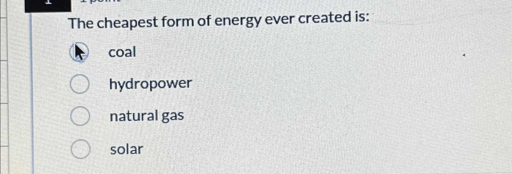 Solved The cheapest form of energy ever created