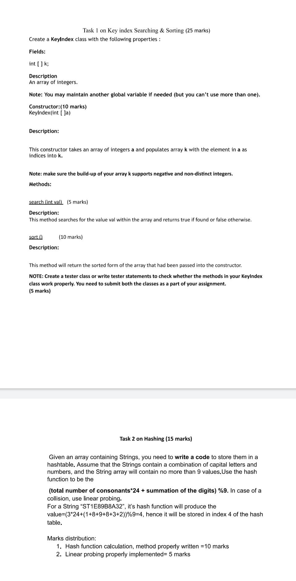 Solved Task 1 on Key index Searching & Sorting (25 marks)