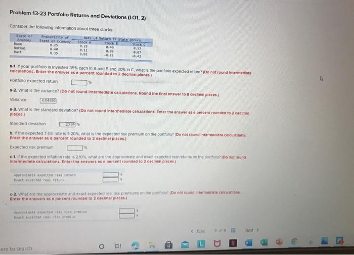 Solved Problem 13-23 Portfolio Returns And Deviations (L01, | Chegg.com