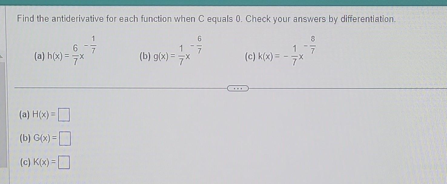 Solved Find The Antiderivative For Each Function When C | Chegg.com