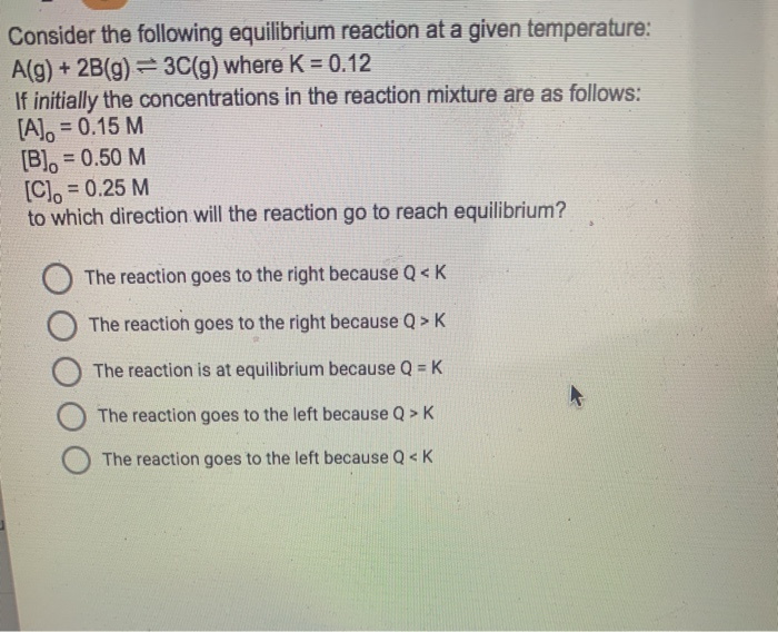 Solved Consider the following equilibrium reaction at a | Chegg.com