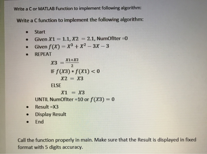 Solved Write a C or MATLAB Function to implement following | Chegg.com