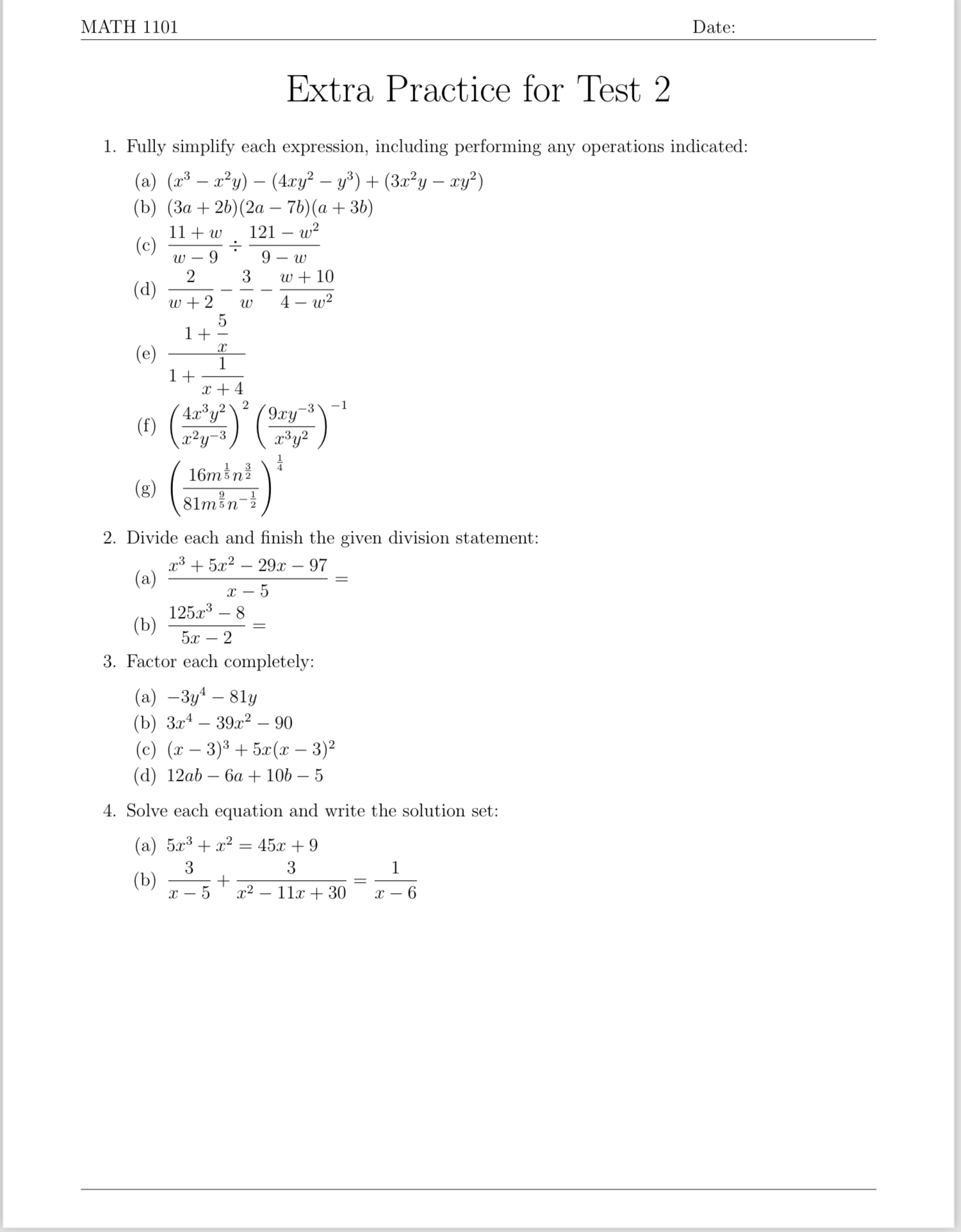 Simplify Test Solved Extra Practice for Test 2Fully simplify each | Chegg.com