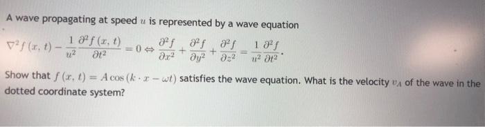 Solved A wave propagating at speed u is represented by a | Chegg.com