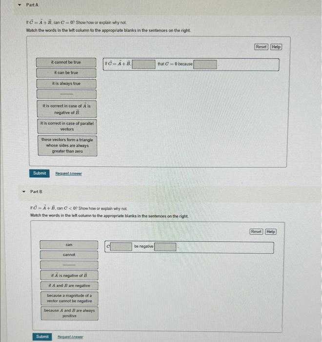 Solved If C=A+B, Can C=0 ? Show How Or Explan Why Not. Match | Chegg.com