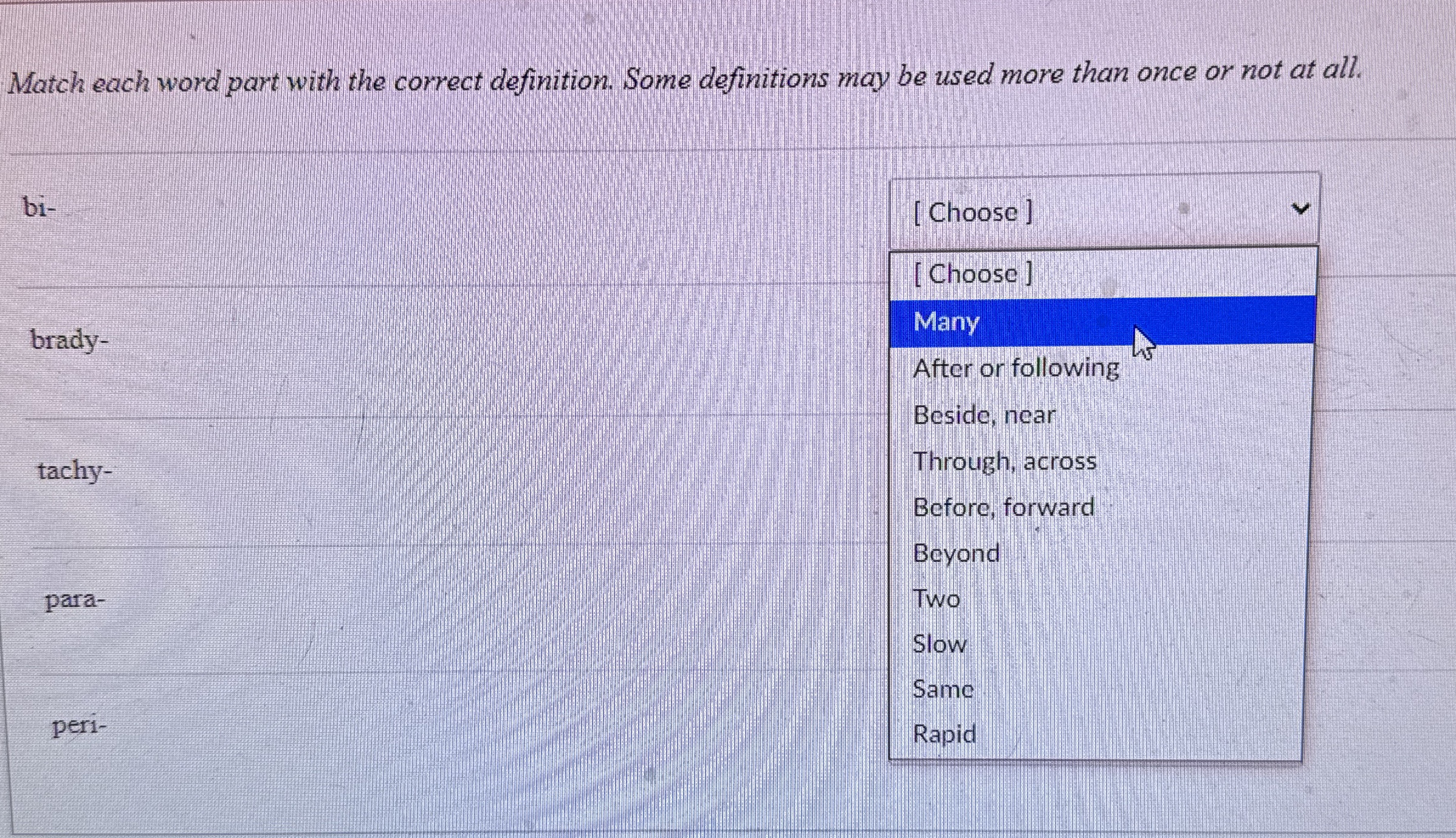 Solved Match each word part with the correct definition.
