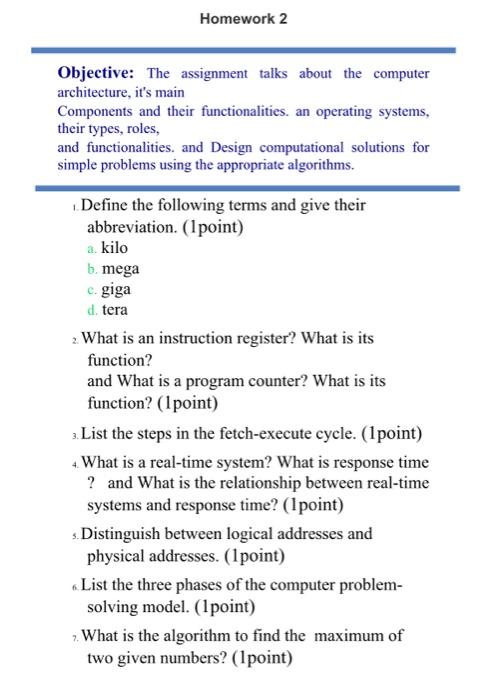 Solved Objective: The assignment talks about the computer | Chegg.com