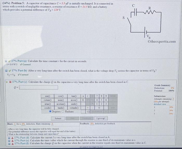 Solved (14%) Problem 5: A Capacitor Of Capacitance C= 5.5 PF | Chegg.com